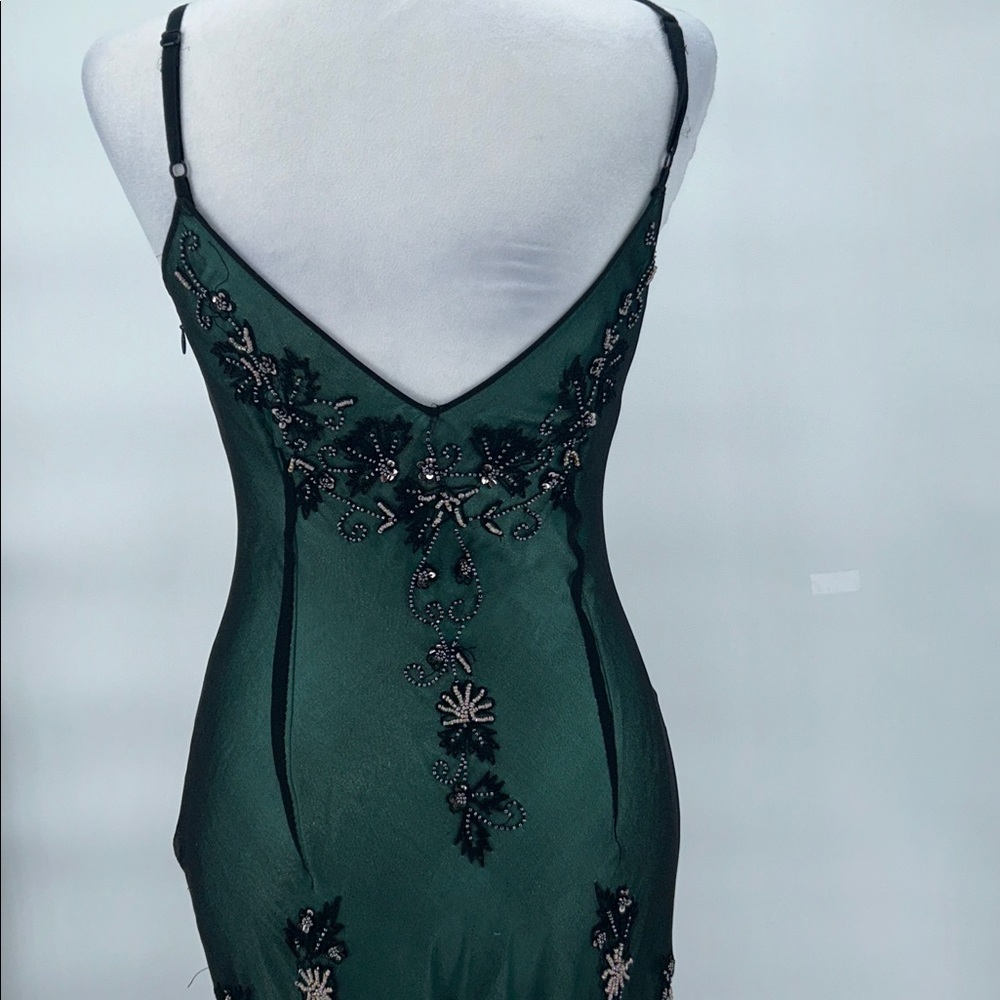 Adrianna Papell Dark Green Embellished Gown Silk Beaded Evening Gown Size 4 - Picture 9 of 16